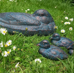 Duck and Ducklings Bronzed Garden Ornaments