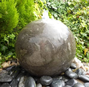 Black Polished Limestone Sphere Water Feature