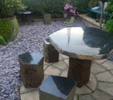 Polished Basalt Garden Table and Bench Set
