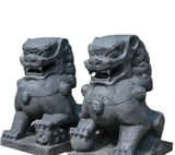 Temple Lions Stone Ornament Set of 2
