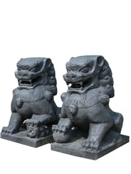 Temple Lions Stone Ornament Set of 2