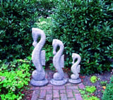Set of Three Stone Seahorse Statues