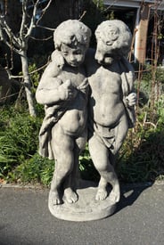 Twin Standing Cherub Stone Statue