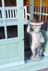 Aged Brass Sundial on Stone Cherub Garden Pedestal