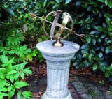 Brass Armillary on Classical Stone Garden Pedestal