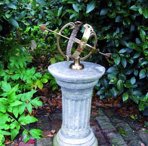 Brass Armillary on Classical Stone Garden Pedestal