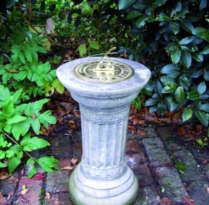 Brass Sundial on Classical Stone Garden Pedestal