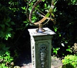 Large Armillary on Floral Stone Garden Pedestal
