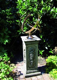 Large Armillary on Floral Stone Garden Pedestal