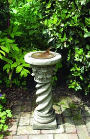 Aged Brass Sundial on Roman Stone Garden Pedestal