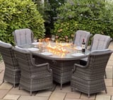 Lichfield Campania 6 Seat Oval Rattan Dining Set with Firepit
