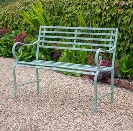 Traditional Slated Metal Garden Bench Green