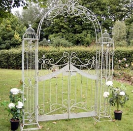 Antiqued Green Vintage Metal Garden Arch with Gates