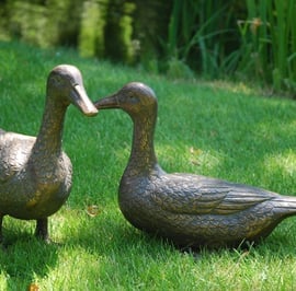 Pair of Ducks Bronzed Garden Ornaments
