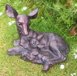 Doe and Fawn Lying Garden Sculpture Medium