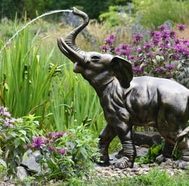 Baby Elephant Fountain Metal Garden Ornament
