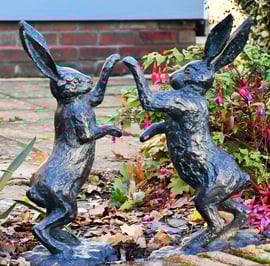 Boxing Hares Metal Garden Ornament