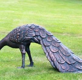 Feeding Peacock Metal Garden Ornament