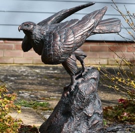 Hawk on Rock Metal Garden Ornament