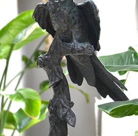 Parrot on Marble Base Metal Garden Ornament