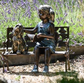 Girl and Her Dog Metal Garden Ornament