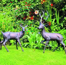 Small Stag and Doe Set Metal Garden Ornament