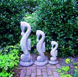 Set of Three Stone Seahorse Statues