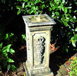 Brass Sundial on Floral Stone Garden Pedestal