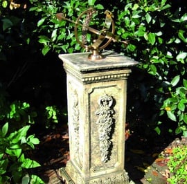 Medium Armillary on Floral Stone Garden Pedestal