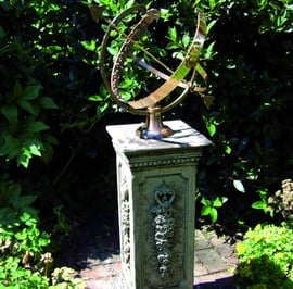 Large Armillary on Floral Stone Garden Pedestal