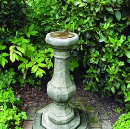 Aged Brass Sundial on Stone Garden Pedestal