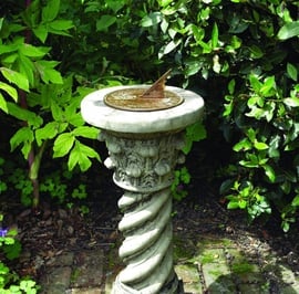 Aged Brass Sundial on Roman Stone Garden Pedestal