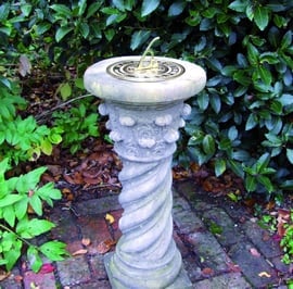 Brass Sundial on Roman Stone Garden Pedestal