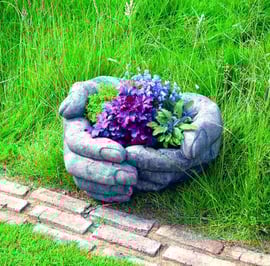 Cupped Hands Stone Garden Planter