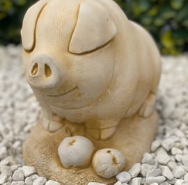 Pig with Apples Garden Ornament in Sandstone
