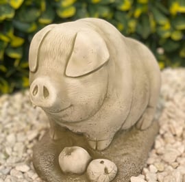 Pig with Apples Garden Ornament in Stone