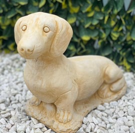 Sausage Dog Garden Ornament in Sandstone
