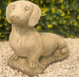 Sausage Dog Garden Ornament in Stone