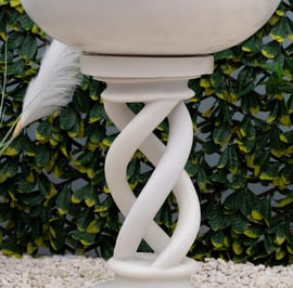Spiral Stone Birdbath in White