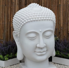 Large Buddha Head Garden Statue in White