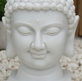 Medium Buddha Head Garden Statue in White