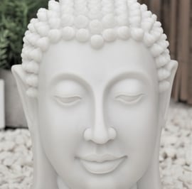Medium Thai Buddha Head Garden Statue in White