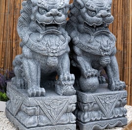 Pair of Extra Large Foo Dog Garden Statues in Grey