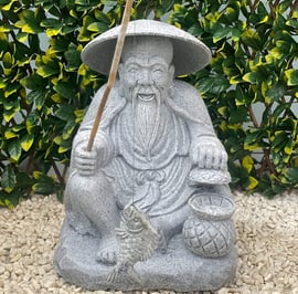 Sitting Fisherman Garden Statue in Grey