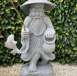 Standing Fisherman Garden Statue in Grey