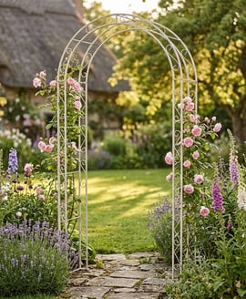 Cream Iron Antiqued Metal Garden Arch