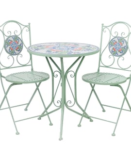 Rhone Metal Bistro Set with Floral Mosaic Pattern