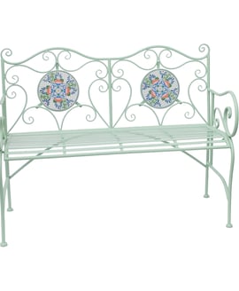 Rhone Metal Garden Bench with Floral Mosaic Pattern