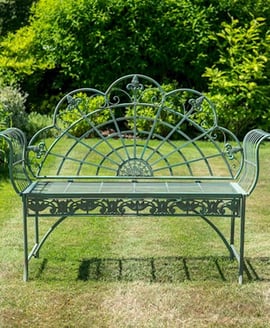 Dove Tail Antique Green Metal Garden Bench