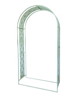 Streamline Moderne Metal Garden Arch in Sage Green